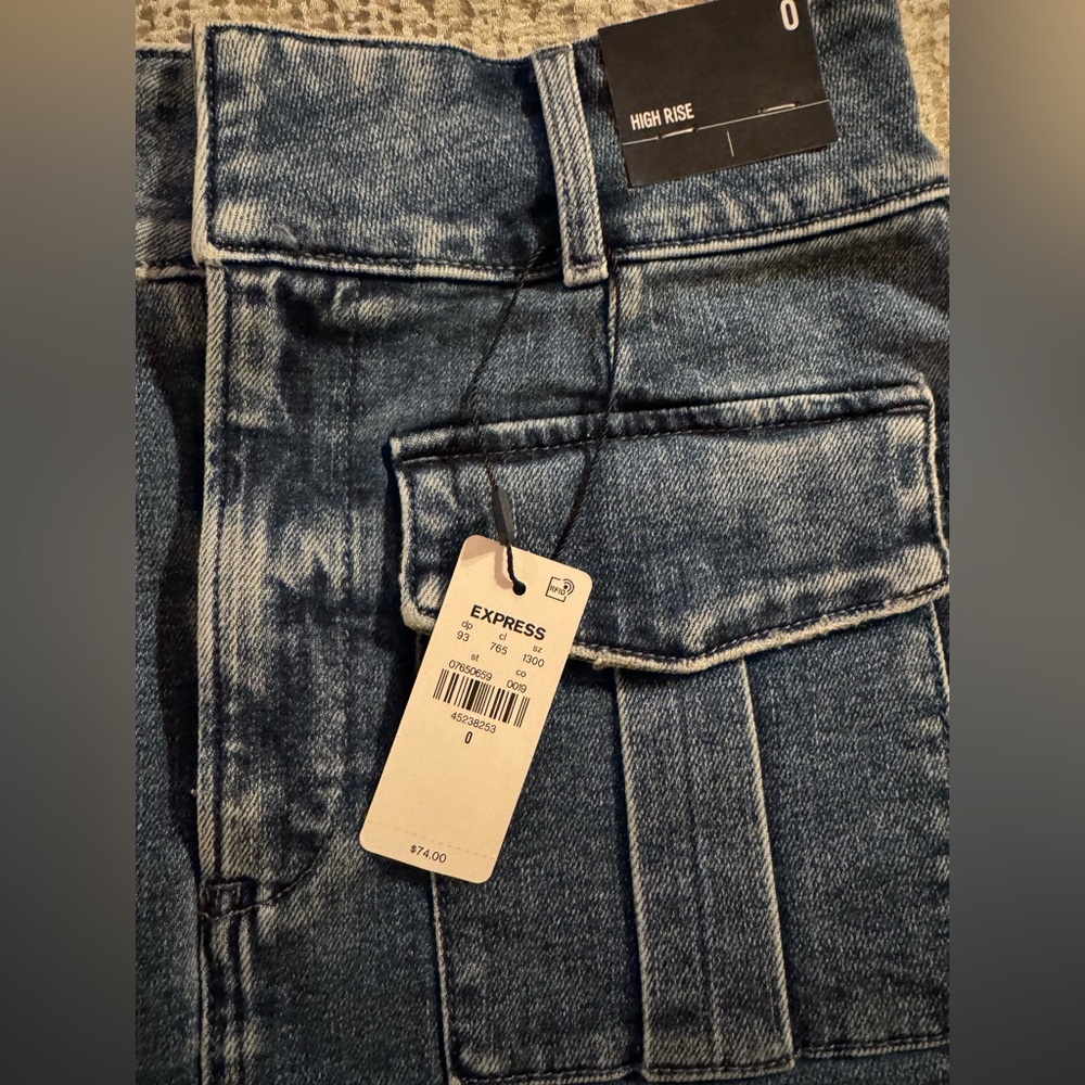 NWT Express High Waisted Utility Mini Denim Skirt Size 0 - Picture 8 of 9